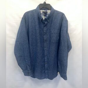 Lands End Shirt Mens XXL Blue Long Sleeve 100% Cotton Button Down Pocket